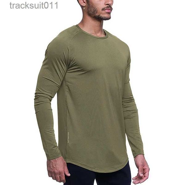 T-shirts pour hommes Hommes Bodybuilding Sport T-shirt Séchage rapide Chemise de course Longue Sle Compression Casual Top Gym Singlets Fitness Sweat-shirt L231208