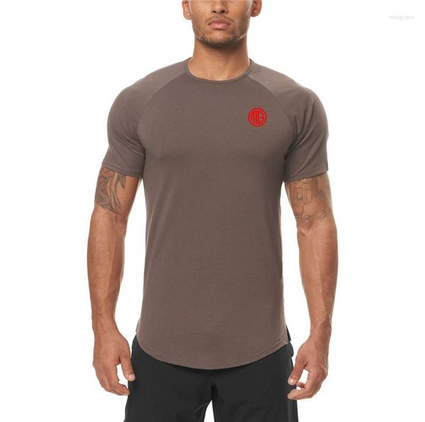 Hommes t-shirts hommes marque maille Fitness décontracté à manches courtes vêtements de mode course collants d'entraînement Sport Gym séchage rapide t-shirt