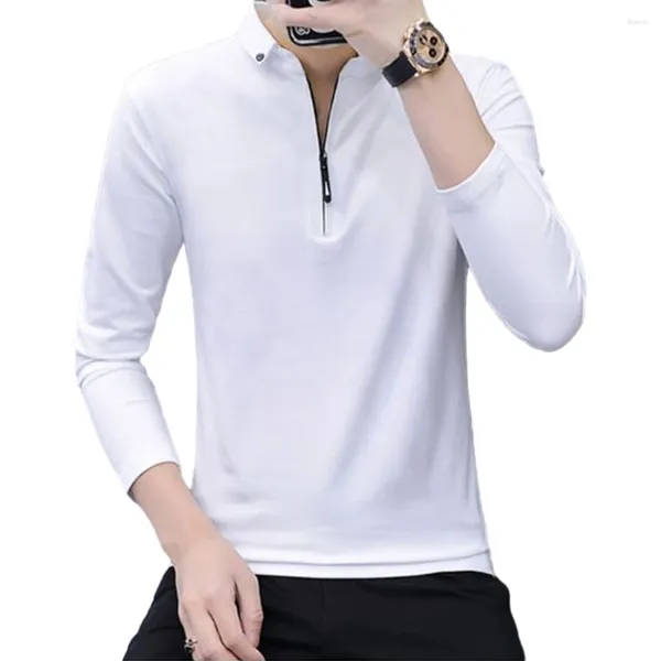 T-shirts pour hommes Chemise formelle d'affaires pour hommes Slim Fit Zip Neck Dress Blouse Tops à manches longues pour un look professionnel Blanc / Noir