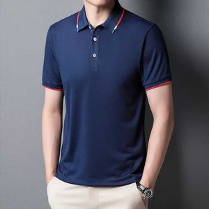 Heren t-shirts Heren Business Polo Shirt Solid Color Gebreide Casual Shirt Summer Nieuwe polo kraag geborduurd korte mouw losse ventile T-shirt J240402