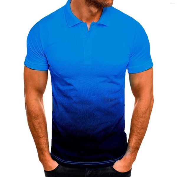 T-shirts pour hommes Bouton pour hommes Chemise à manches courtes confortable Tops de travail Couleur dégradé Henley