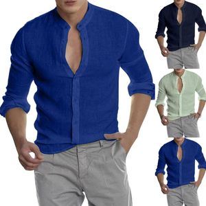 Heren t shirts heren casual mode stevige kleur staande kraag met lange mouw v nek vestirant shirt strandkleding zakelijk