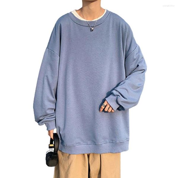 Camisetas para hombres para hombres BLOUNA COREANA PAREPULA Camiseta Camiseta Cuella de manga larga sudadera sólida Autumn Faggy Tops de gran tamaño ropa de moda