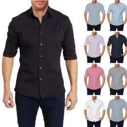 T-shirts pour hommes Hommes Casual Manches longues Col à revers Coupe régulière Bouton Zipper Up Blouses Couleur unie Chemise d'affaires formelle Top