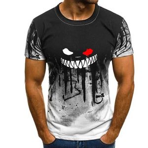 Heren t-shirts Mens Casual Top Devil Smile Face Gedrukte gradiënt shorts Sved T-shirt Summer Strt Dragen modieuze herenkleding Y240420