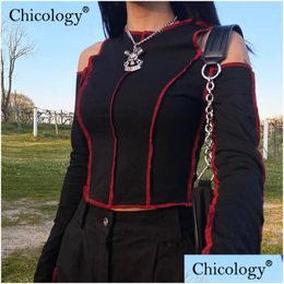 T-shirts masculins Mens Chicologie Goth Hollow Out Fashion Tshirt Femmes Long Manches Crop Top T-shirt Hiver Clothes Punk Streetwear Dhpnc