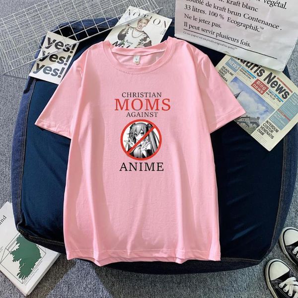 Camisetas para hombres Mamás cristianas contra el anime Camiseta rosa de gran tamaño T Gráfico Casual Top suelto Manga corta Mujer Camiseta de verano Negro Redmen