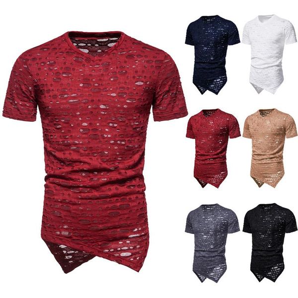 T-shirts pour hommes Vêtements pour hommes Tee Casual Hommes Longline Holes Short Sleeve Fashion