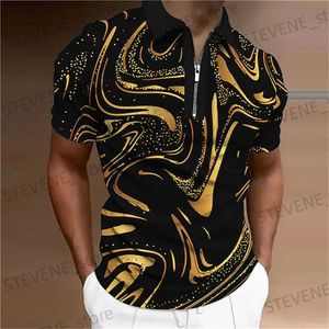 Heren T-shirts Heren Kraag Poloshirt Gradiënt Tops Turndown 3D Print Strt Korte Slves Rits Kleding Modeontwerper Casual T240325