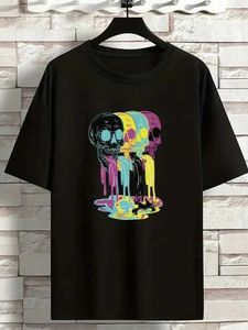 T-shirts voor herenheren kleurrijke schedelafdruk t-shirts oversized lossen size kleding comfortabel ademende rek plus maat voor zomer J240523