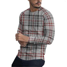 T-shirts pour hommes Chemise de compression pour hommes Foncé pour hommes Casual Stripe Plaid Print Tops à manches longues Col rond Fashion