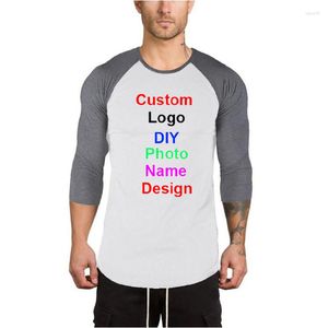 Hommes T-shirts Hommes Personnalisé Imprimer Votre Propre Conception Vêtements Chemise Décontractée Automne Pull O-Cou Pull Hommes Slim Fit Trois Quarts Manches