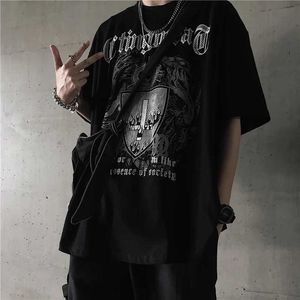 T-shirts voor herenheren Dark Cross Gedrukt T-shirt Heren Gothic Fashion Casual Oversized Harajuku Hip-Hop korte mouwen T-shirt heren Pocket Top Q240521