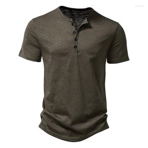 Mannen T-shirts Mens Verontruste Henley Vintage Korte Mouw Mannen Casual Button Down Gewassen T-Shirts Tee Homme XXL