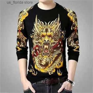 T-shirts hommes Hommes Dragon Tiger T-shirt Casual 3D imprimé Long Slve Magic Animal Graphic Top Ts High Strt Motif Tops Hommes Hip Hop T Y240321