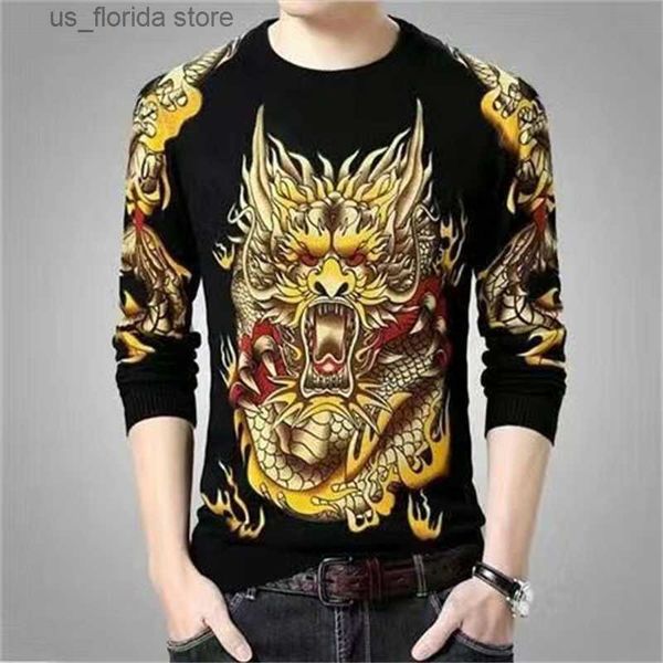 Camisetas para hombres Mens Dragon Tiger T Shirt Casual 3D Impreso Largo Slve Magic Animal Gráfico Top Ts High Strt Patrón Tops Hombres Hip Hop T Y240321