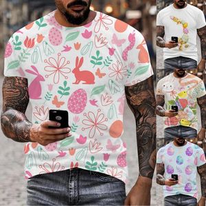 Heren t shirts heren paasmode casual digitale 3d eieren geprinte shirt ronde nek korte mouwen top blouse veer kleding zondag