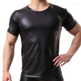 Hommes t-shirts hommes mode 2023 Sexy Faux cuir à manches courtes T-shirt hommes Fitness maillot de corps T-shirt Homme Polera Hombre