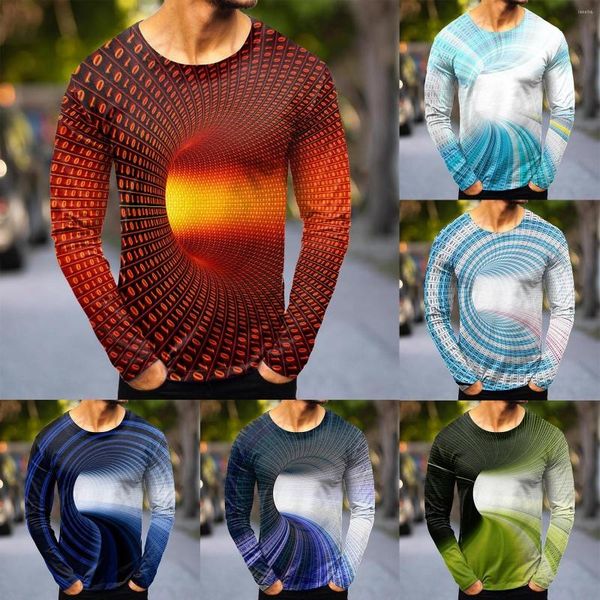 T-shirts pour hommes Mode pour hommes Sports décontractés Impression numérique abstraite Chemise à col rond Haut à manches longues Haut Blanc