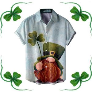 T-shirts voor heren Heren flanel St Day-shirt met lange mouwen Feestelijk goud Vierbladige print Groene revers Yoga-top met korte mouwen