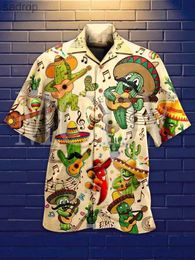 Heren t-shirts Heren voor damesoverhemden Summer Tops Cute Cactus Music Guitar Hawaiian Party Shirtxw