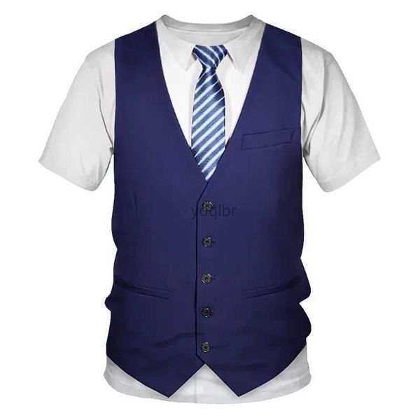 T-shirts masculins pour hommes drôles faux costume Tuxedo Tie 3D T-shirt imprimé Summer Hip Hop Hop Short Street Personalité de rue Faux Vest O Col Topl2425