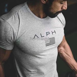 Heren t-shirts Mens Gym zomercompressie strakke man Letter afdrukkende korte mouw t-shirt sport fitness katoen casual top mannelijke kleding 2445