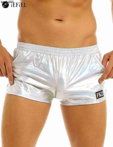 T-shirts voor herenheren Holografische glanzende metallic Boxer-briefs Casual losse lounge shorts ondergoed ondergoed mode Swim Trunks Bikini Swimwear J230522
