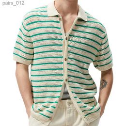 T-shirts voor heren heren Hooked Polo Shirt Nieuwe zomer gebreide trui gestreepte wol Casual polo shirt Flip kraag knop T-shirt YQ240415