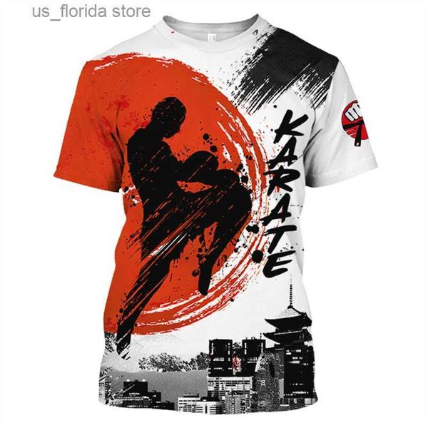 Camisetas para hombres Karate para hombre Camiseta deportiva 3D Fitness al aire libre Ropa deportiva Casual de gran tamaño Cuello redondo Camiseta para hombre Short Slved Wrestling Ts Y240321