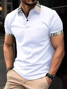 Camisetas para hombres para hombre de la solapa de impresión de polo camisa de verano de color sólido de manga corta Top camiseta Shads Slim Business Ropa para hombre T240227