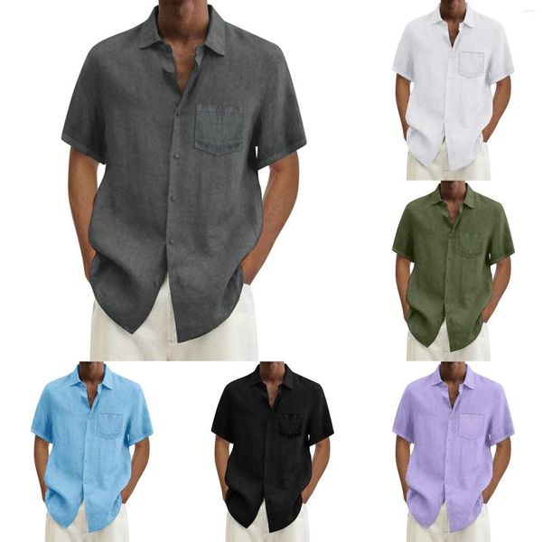 T-shirts pour hommes Hommes Ling Sleeve Chemise Homme Casual Solide Court Turn Down Col Bouton Body Robe formelle