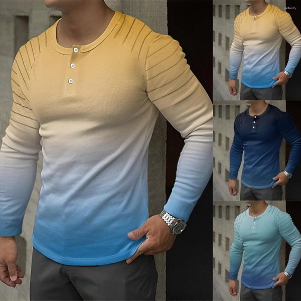 Camisetas para hombre, chaleco largo a capas para hombre, tendencia informal, cuello redondo, manga abotonada delgada, pantalones de chándal grandes degradados con bolsillos