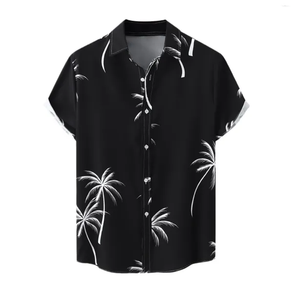 Camisetas para hombres Paquete de manga larga para hombre Camisa de moda Verano Diseño de solapa corta Impresión de coco Hawaii Ropa casual