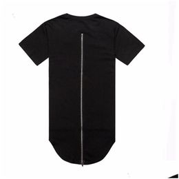 Heren T-shirts Heren Moomphya Longline Curve Zoom Mannen T-shirt Fl Back Zip Streetwear Hip Hop Long Tail T-shirt Mascina Grappige Shirts Dr Dh4Gg