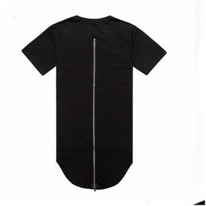 T-shirts pour hommes Mens Moomphya Longline Curve Hem Men T Shirt Fl Back Zip Streetwear Hip Hop Long Tail T-Shirt Mascina Funny Shirts Dr Dh4Gg