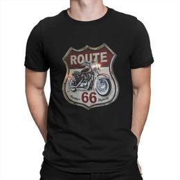 T-shirts voor heren heren motorfiets 100 katoenen korte mouwen t-shirt met ons route 66 patroon ronde nek shirt gratis verzending J240506