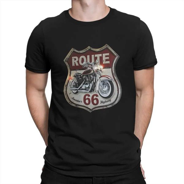 T-shirts masculins Motorcycle pour hommes 100 coton T-shirt à manches courtes avec nous Route 66 Modèle de cou rond