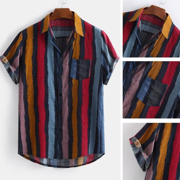 Camisetas para hombre Camisas redondas cortas con bolsillo y dobladillo en el pecho suelto para hombre Blusa con manga color bulto para hombre Camisa de vestir azul francés MujerM