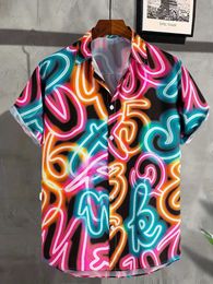 T-shirts voor heren heren neon gedrukte reversknop Casual korte mouwen heren Summer Hawaiian Shirt Mens Street Clothing J240426