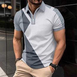 T-shirts masculins pour hommes Nouveaux imprimés de luxe 3D confortables quotidiennes zipper à manches courtes à manches courtes Q240517