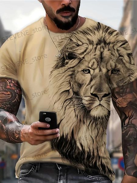 T-shirts hommes T-shirt surdimensionné pour hommes Cool-Ts Nouveauté-Vintage Court-Slve Hip Hop Lion Imprimer Couple Mode Strtwear Cadeau d'anniversaire T240325