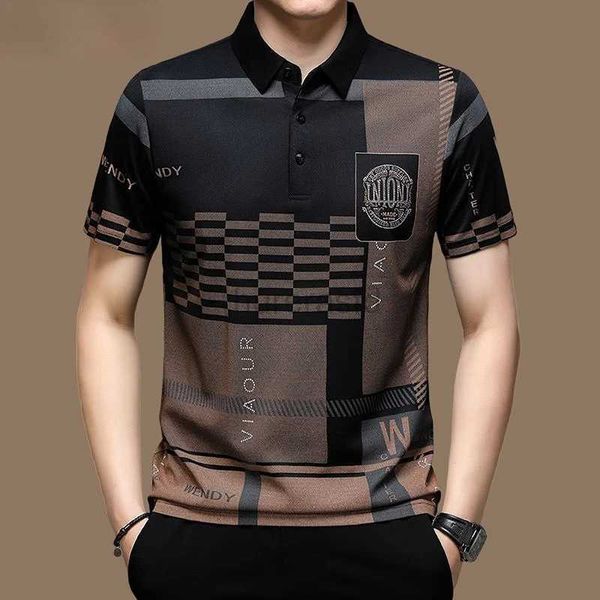 Camisetas para hombres Polo para hombres Polo Business Casual Summer Manges cortos Tops Patrón de estampado Botón Tiradora suelta Fashion Polo T camiseta 2445