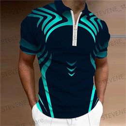 Heren T-shirts Poloshirt voor heren Geometrie Turndown 3D-print Strt Korte Slves Rits Kleding Modeontwerper Casual Ademend Tops T240325