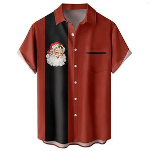 Camisetas para hombre Camisa de playa con botones de manga corta con estampado navideño para hombre Ropa para hombre
