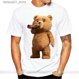 T-shirts masculins pour hommes imprimés beaux ted ours boisson bière affiche t-shirts d'été à manches courtes t-shirts de coton