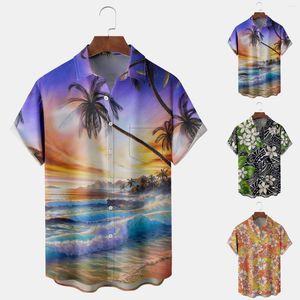 Camisetas para hombre, camisa de playa con botones de manga corta estampada para hombre, ropa de calle Retro de estilo europeo americano, flor Vintage