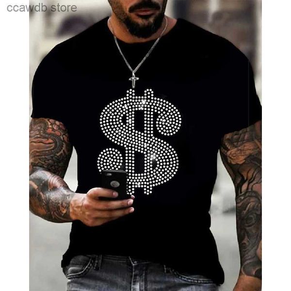 T-shirts pour hommes Hommes Qualité Mode T-shirts Casual Street Manches courtes Dollar Signe Hot Drill Hommes Vêtements Tee Tops O-Cou Strass Tshirt Y2K T240105