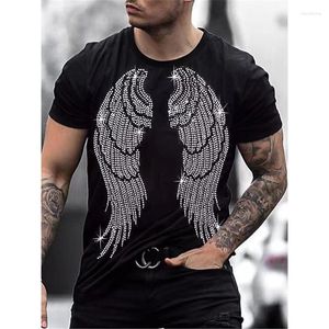 T-shirts pour hommes Hommes Qualité Mode surdimensionnée Y2k Summer Tee Tops Designer Angel Wing Strass Club À Manches Courtes Street O-Neck T-shirt