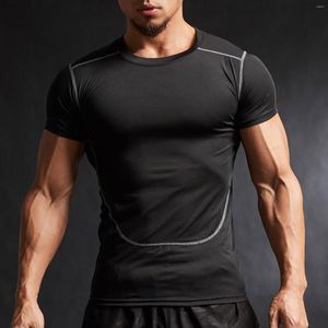 Camisetas de hombre de secado rápido de color sólido Athletic Rash Guard camisetas de manga corta que absorbe la humedad camiseta de compresión para nadar Fitness